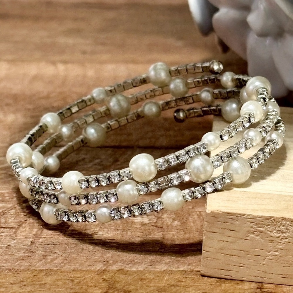 Pearl and Rhinestone Wrap Bracelet